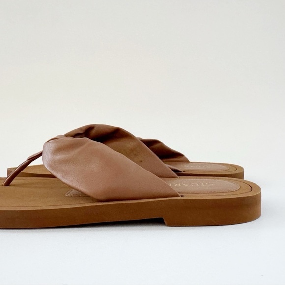 Stuart Weitzman Cassie Sandal Flip Flop Thong Flat Puff Leather Designer Tan 9 - Picture 6 of 10
